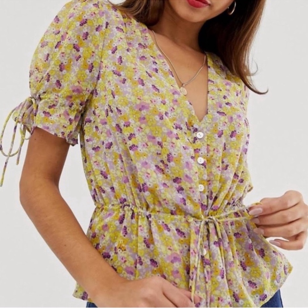 The East Order floral tie Arlington sheer printed top blouse size M medium